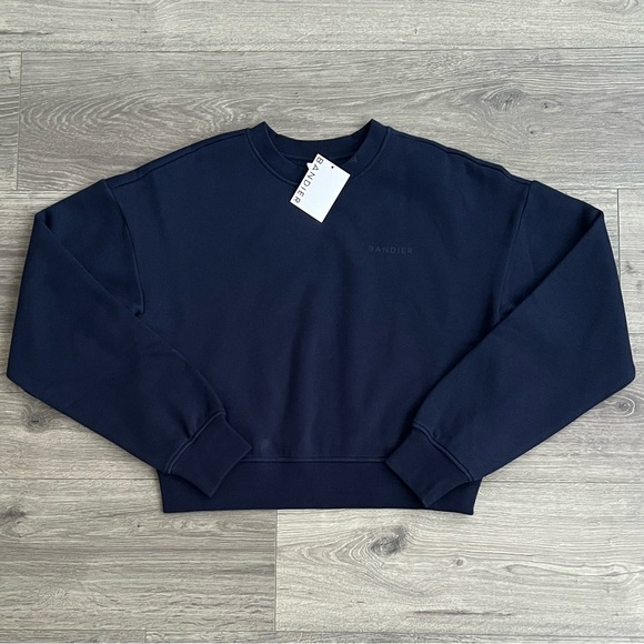 BANDIER Crewneck Sweatshirt XS Oversized Navy Blue Spellout Logo Athleisure NWT
